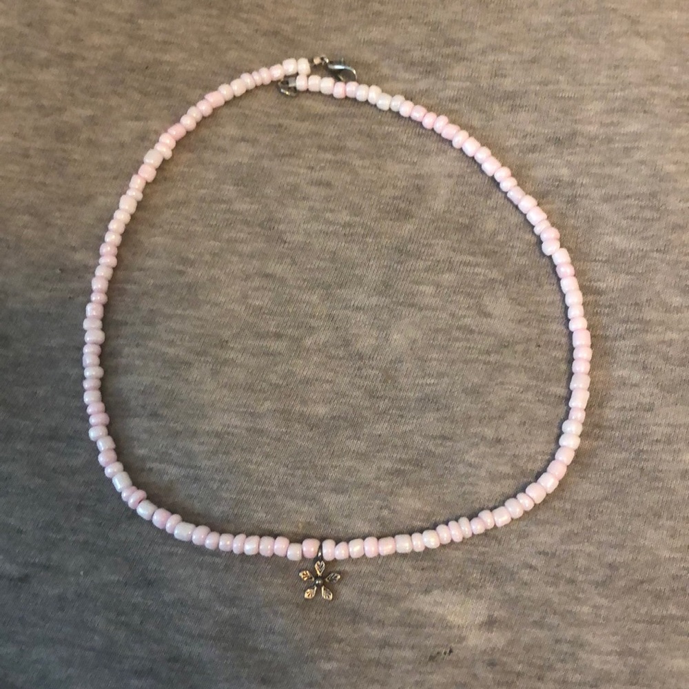 pink neckalace with cute flower charm